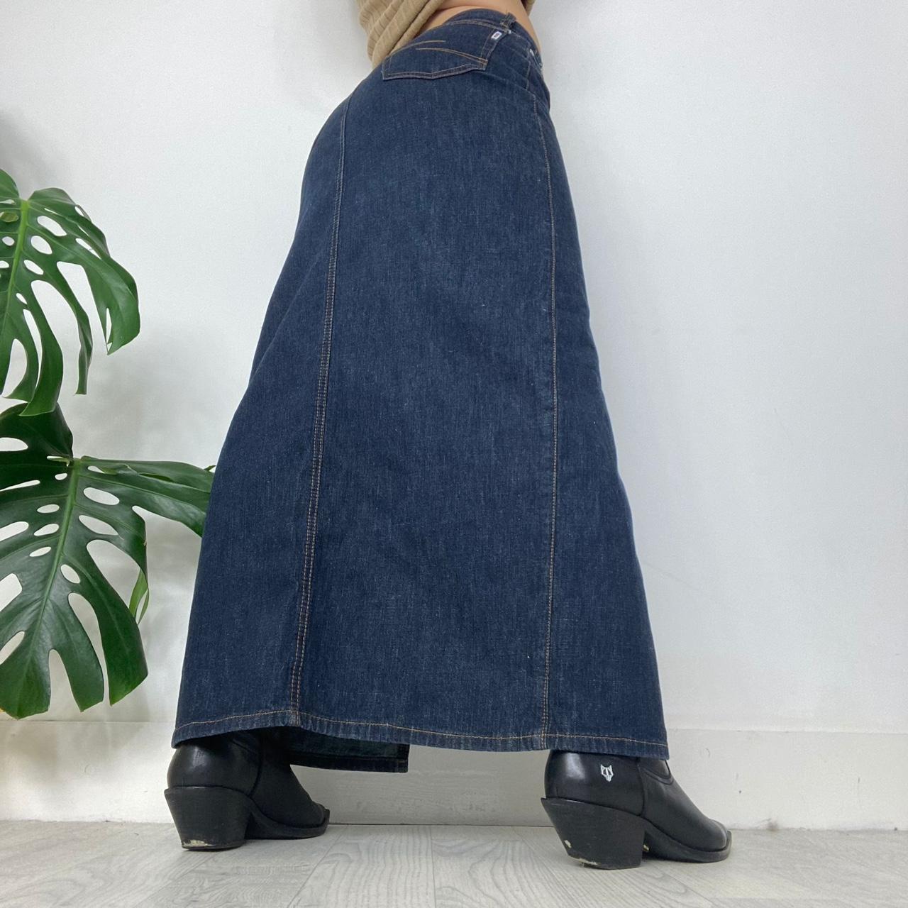 Dark denim wash maxi skirt