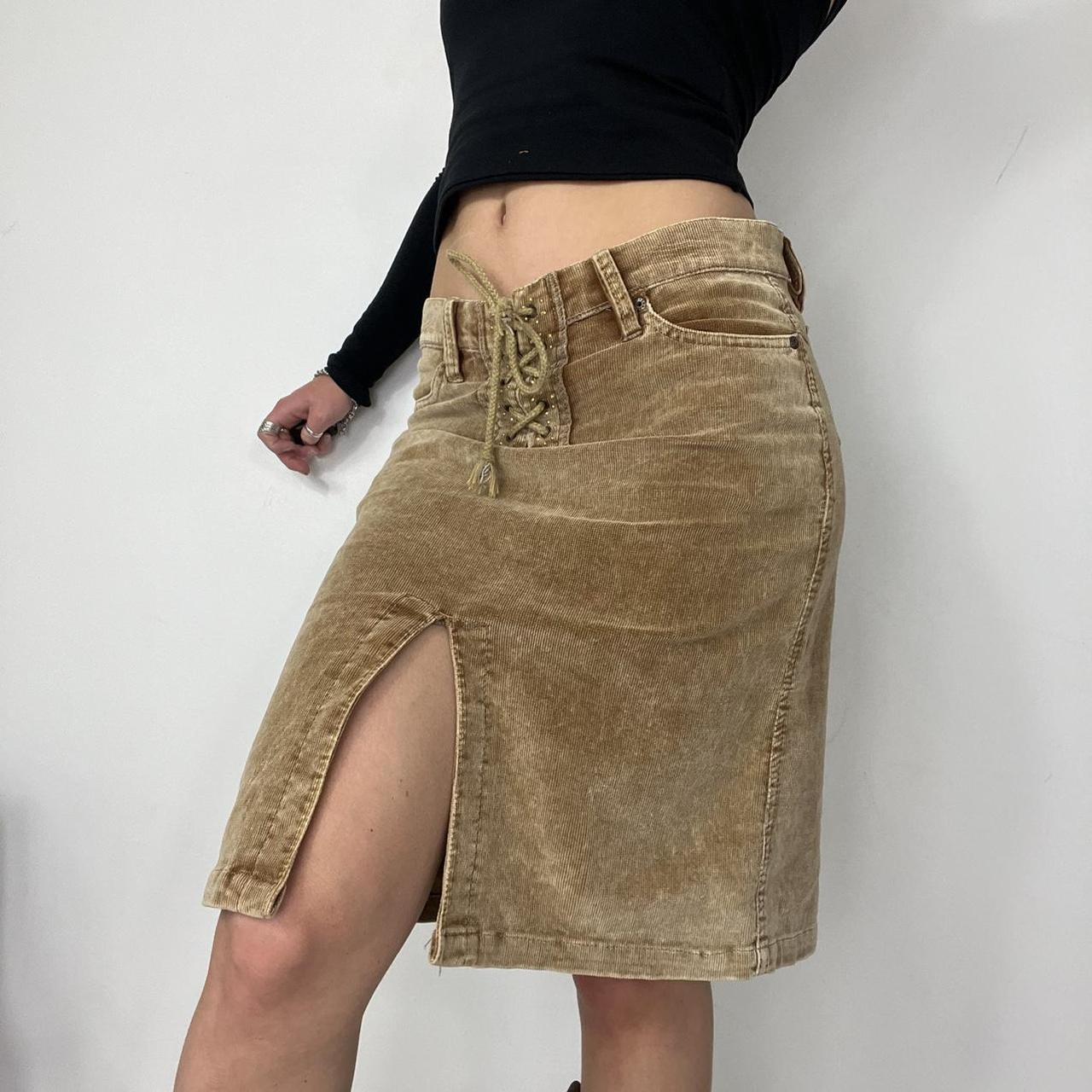 Beige suede midi skirt