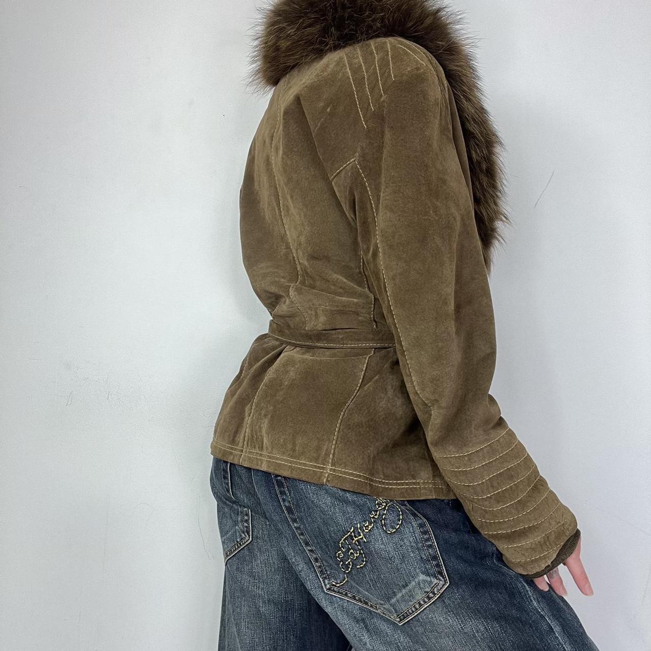 Suede jacket with fur trim collar