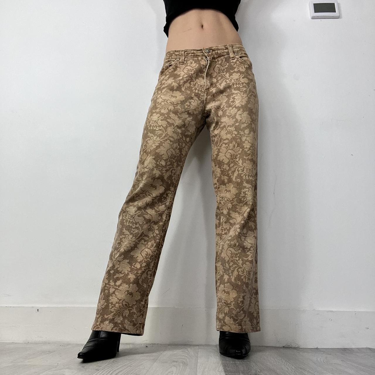 ROBERTO CAVALLI beige print jean trousers