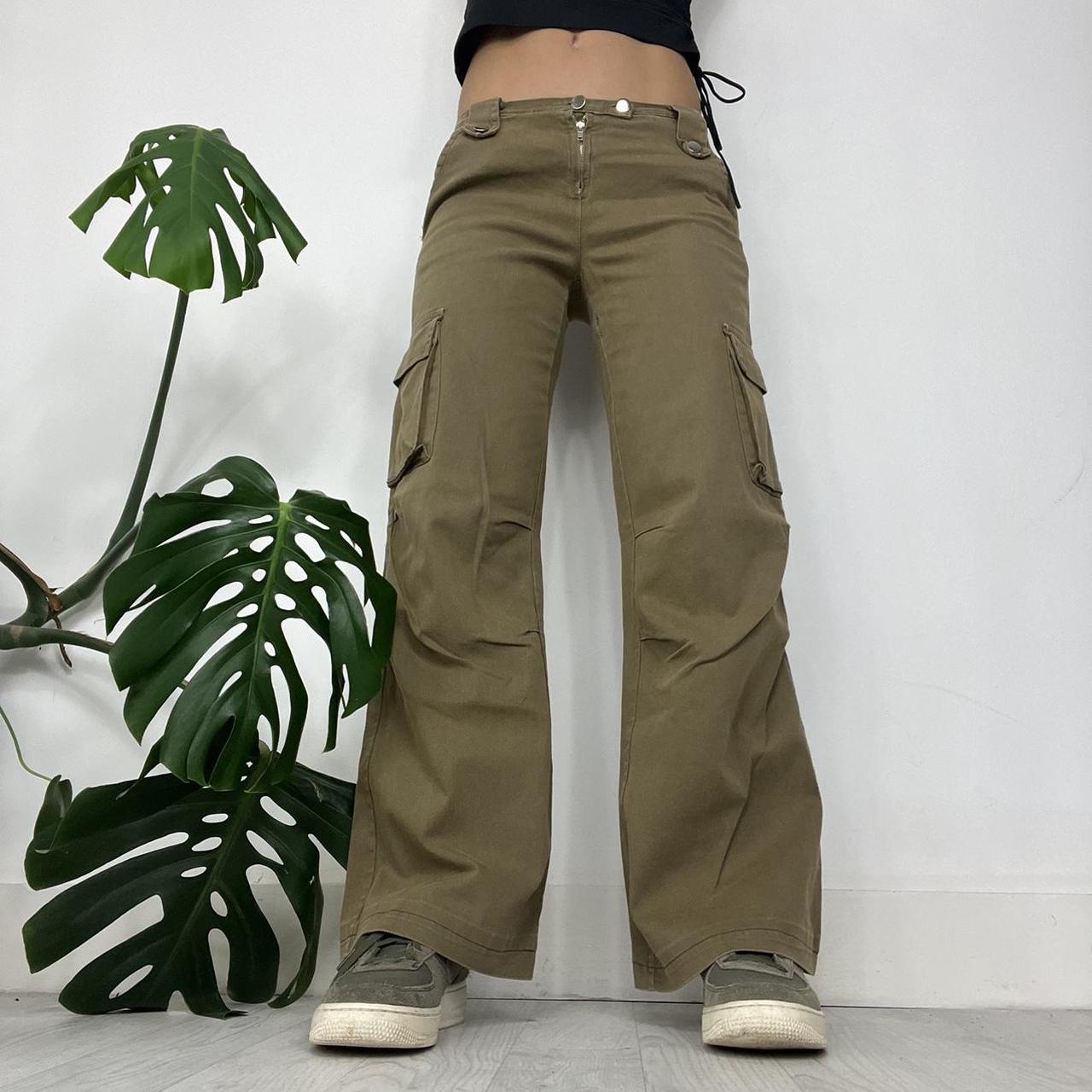 Khaki flared cargo pants