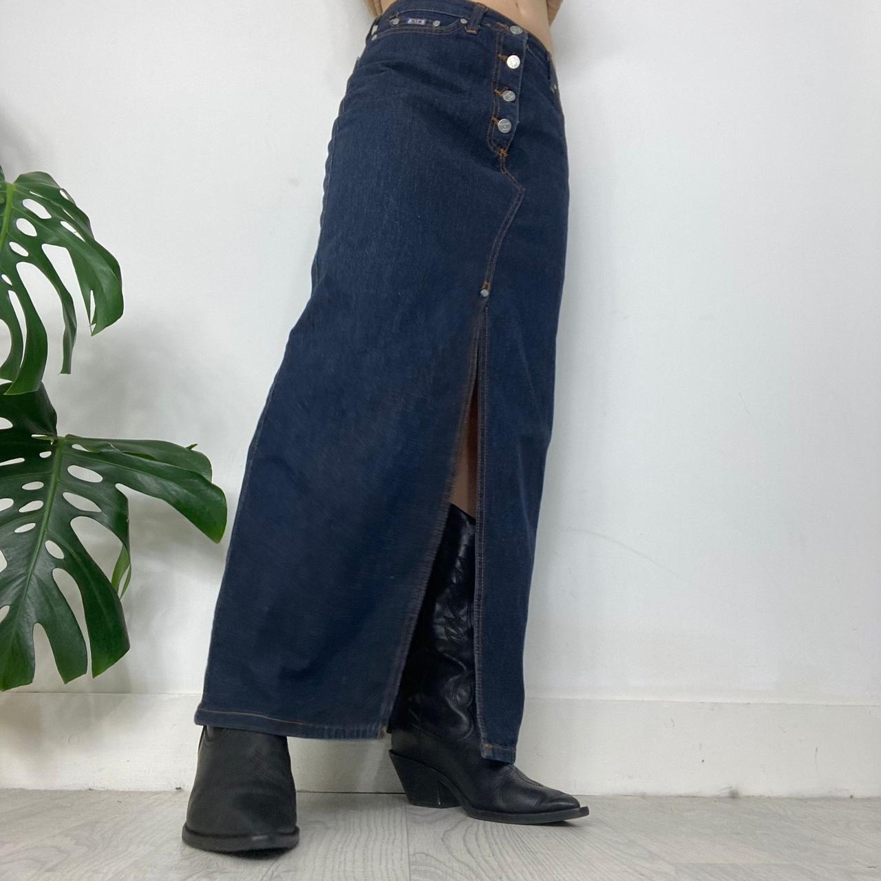 Dark denim wash maxi skirt