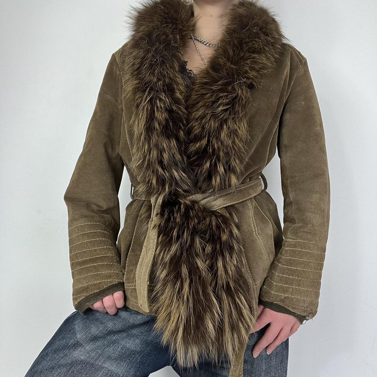 Suede jacket with fur trim collar