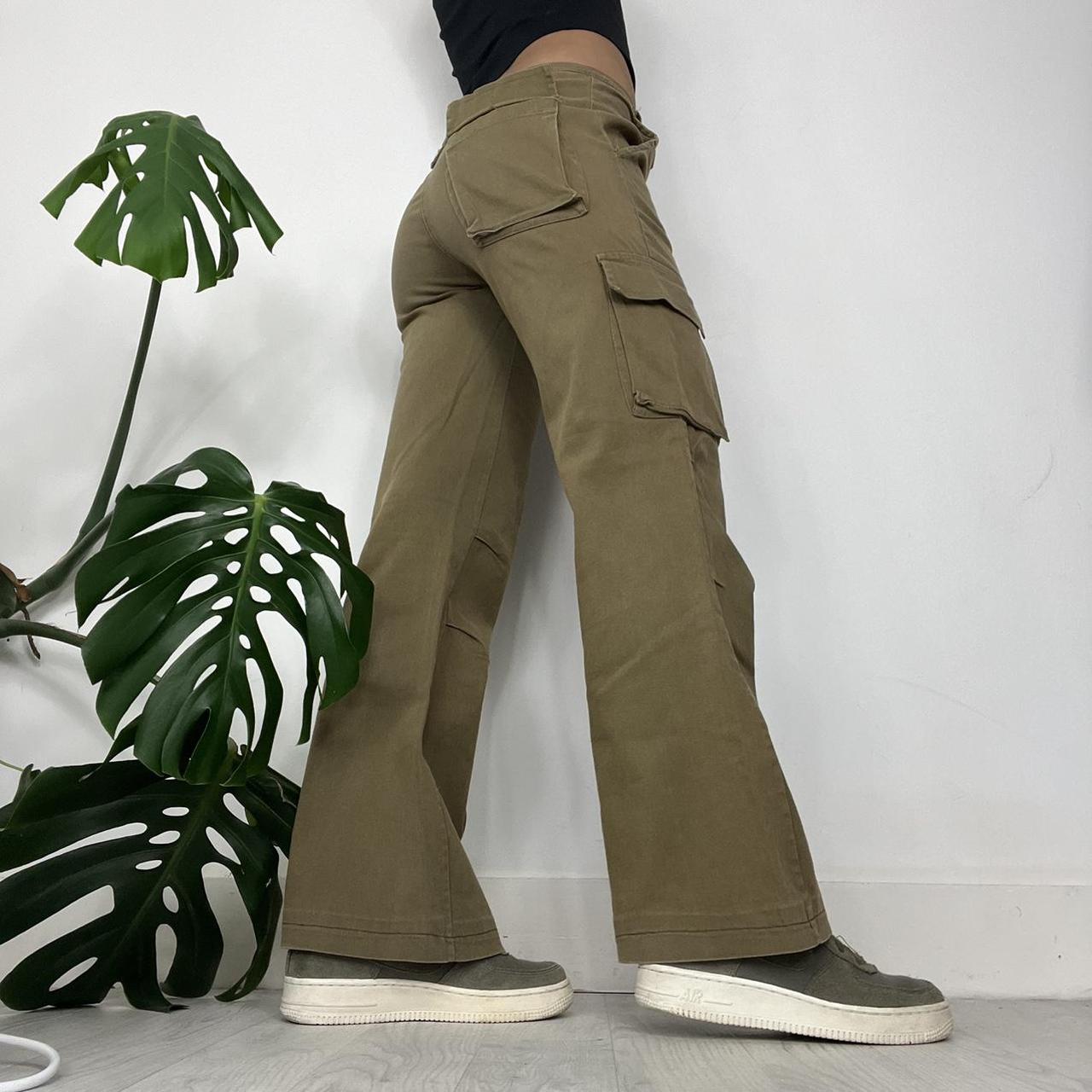 Khaki flared cargo pants