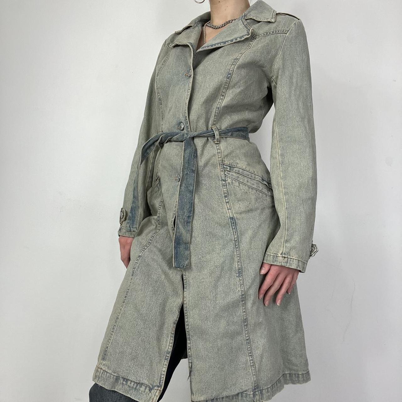 Acid bleached denim trench coat