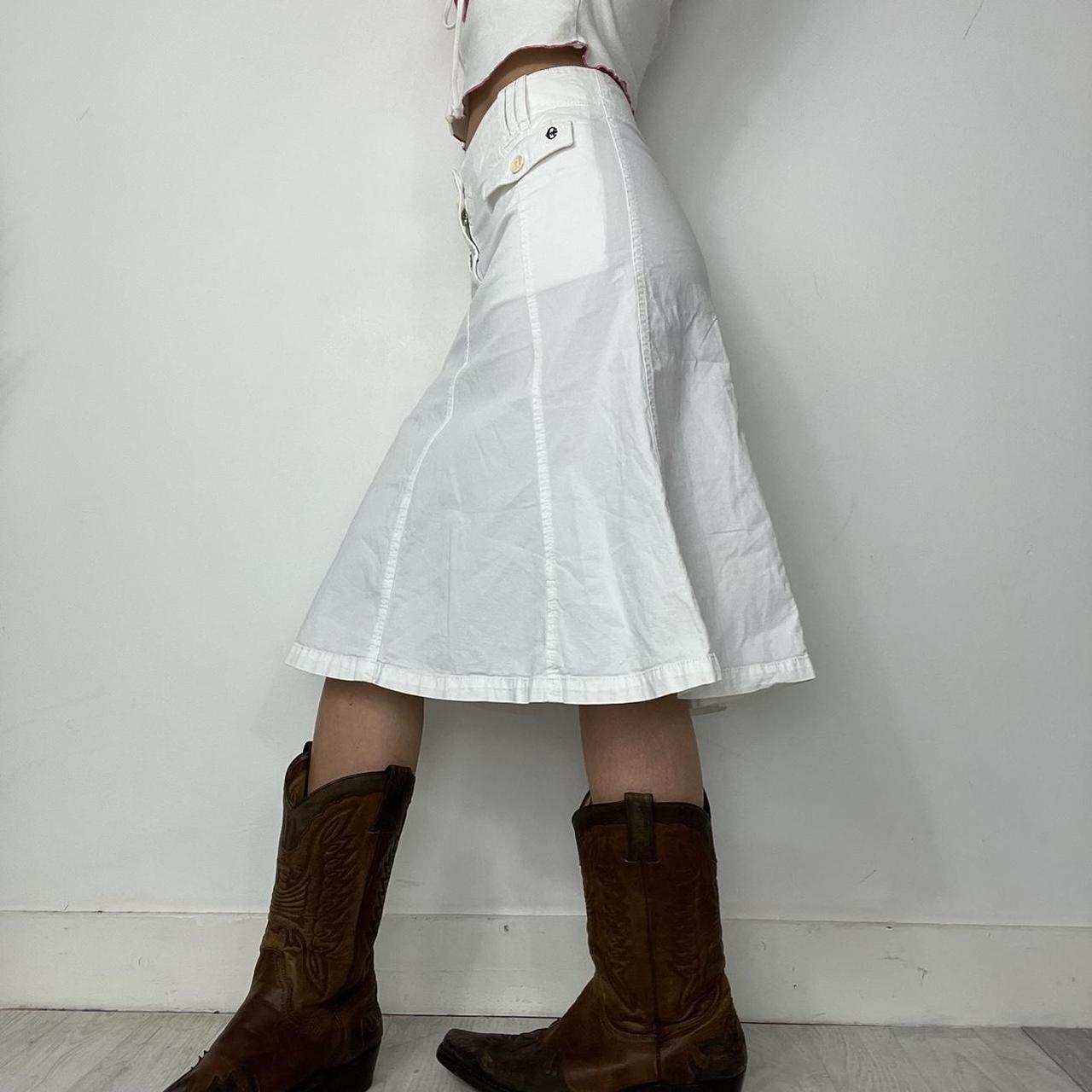 Midi length white cargo skirt