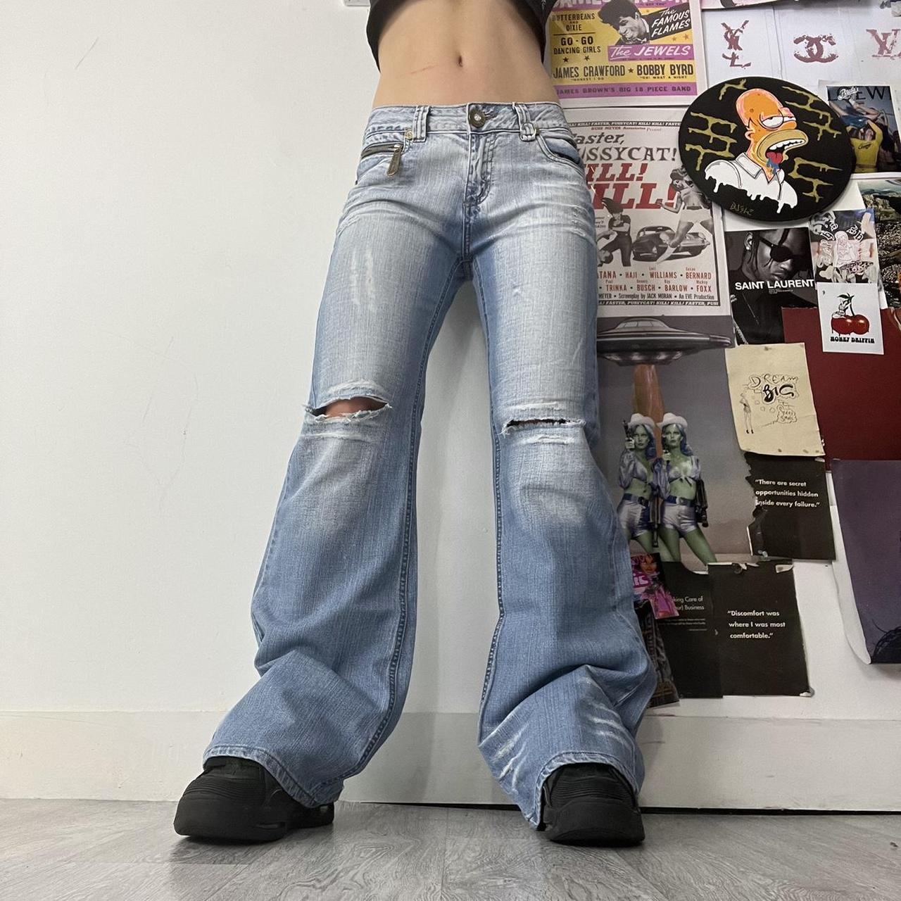 Acid light wash wide leg denim jeans