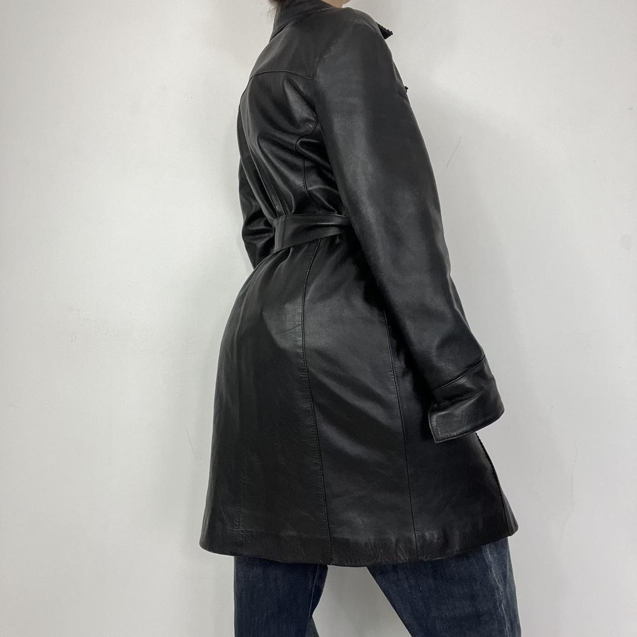 Leather trench coat with buckle detail