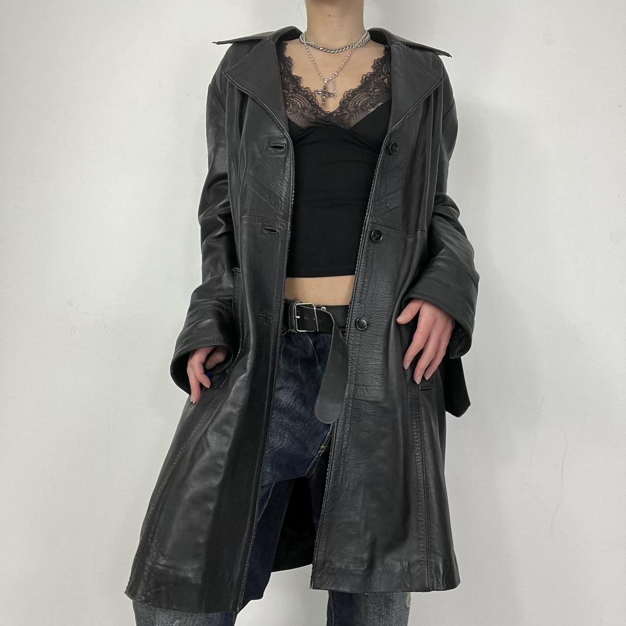 Leather trench coat with buckle detail